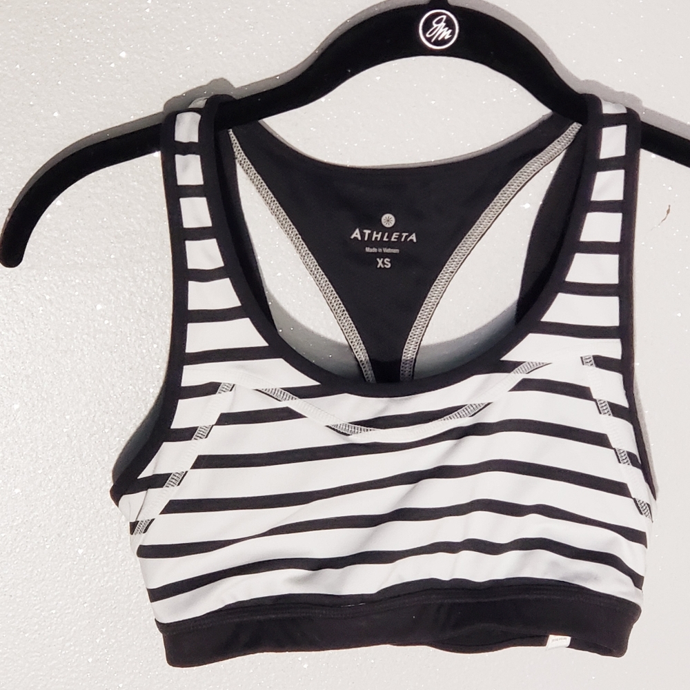 Athleta Womens Triple Dare Sports Bra Black Stripe
